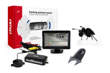 AMIO Parking senzori x4, bijeli, 22 mm, TFT01 4,3", buzzer, HD-502-IR kamera za rikverc